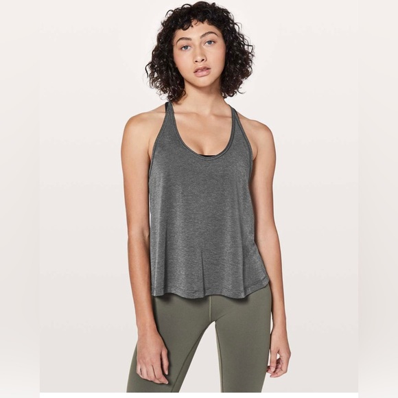 LULULEMON Love Knot Lattice Tank Top Workout Shirt Heathered Black Gray Crochet - Picture 5 of 12